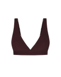 Deep burgundy ribbed plunge top with wide shoulder straps and elastic band, front view.
