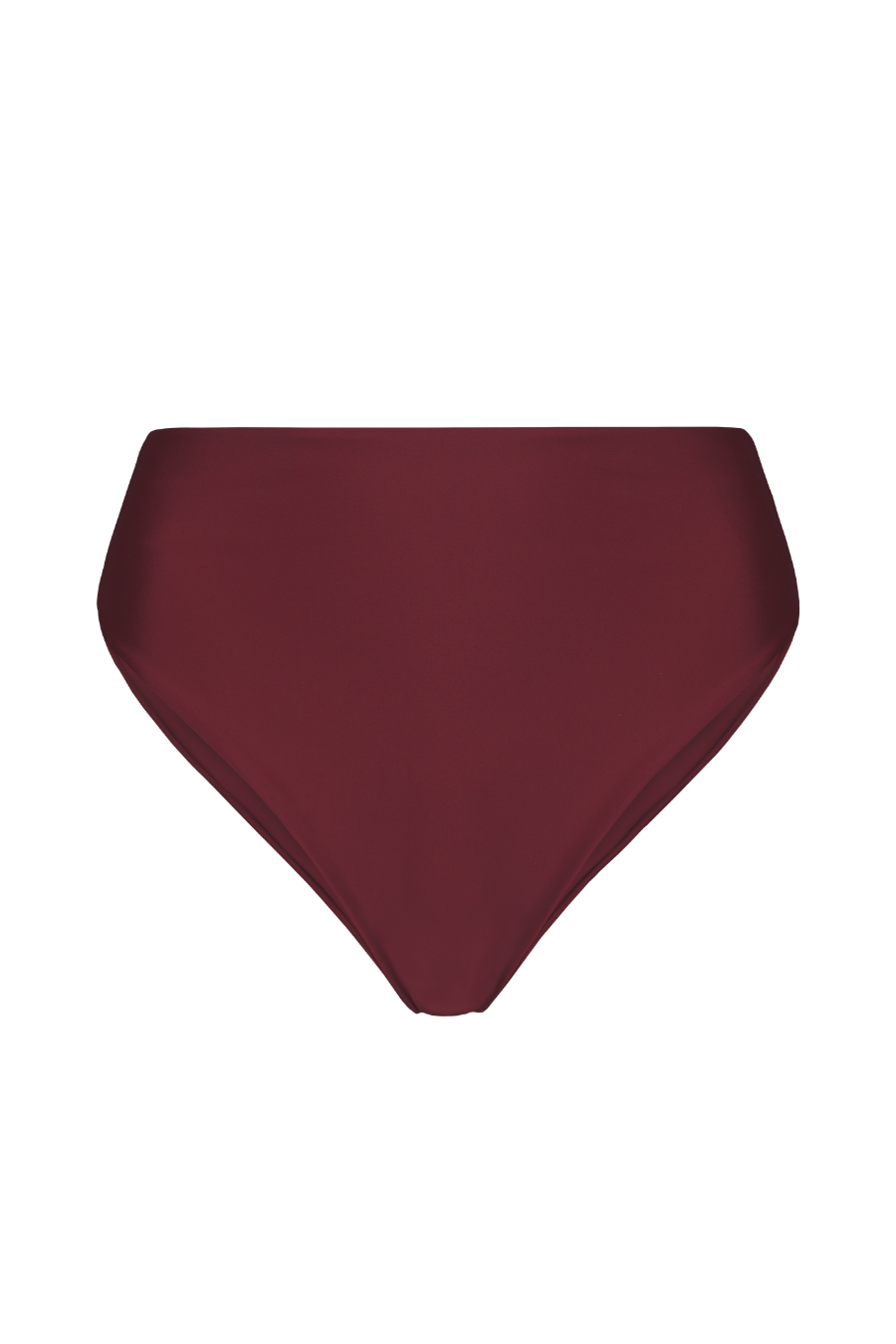 Bordeaux high-waisted midi bottoms with smooth stretch fabric, front view, solid color, minimal design