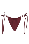 Bordeaux tie-side bikini bottoms with adjustable strings and elastic waistband, front view