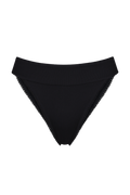 Black ribbed bikini bottom with scalloped lace trim, front view, Chloe Bottoms by Chloe