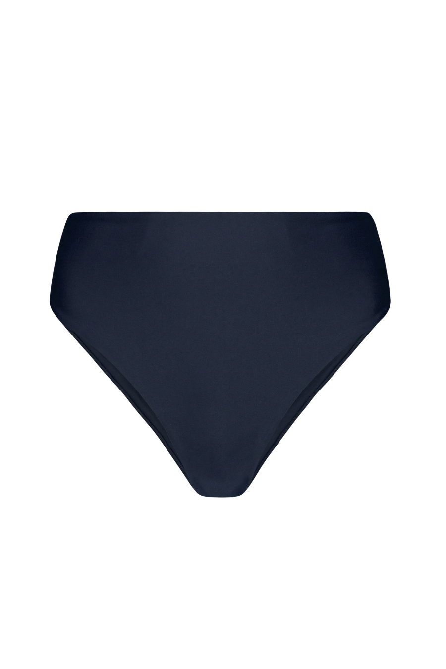 Indigo high-waisted midi bottoms with smooth matte finish, front view, solid color, no visible branding
