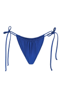 Royal blue tie-side bikini bottoms with adjustable strings and elastic waistband, front view