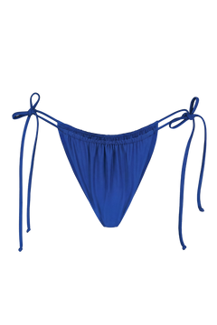 Royal blue tie-side bikini bottoms with adjustable strings and elastic waistband, front view