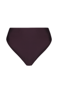 Plum high-leg bikini bottoms with smooth matte fabric, front view, solid color, minimal design