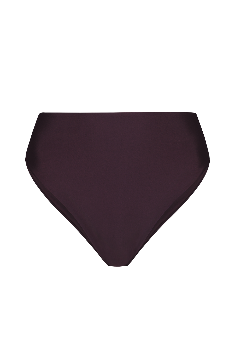 Plum high-leg bikini bottoms with smooth matte fabric, front view, solid color, minimal design