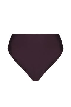Plum high-leg bikini bottoms with smooth matte fabric, front view, solid color, minimal design