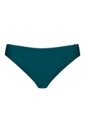 Teal ribbed bikini bottom with side ruching, front view, solid color, textured fabric